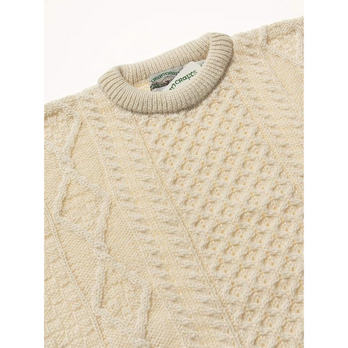 Men's Aran Crew Neck Natural Jumper