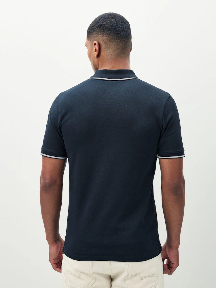 Dark Blue Tipped Short Sleeve Polo Shirt