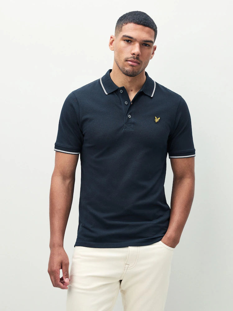 Dark Blue Tipped Short Sleeve Polo Shirt