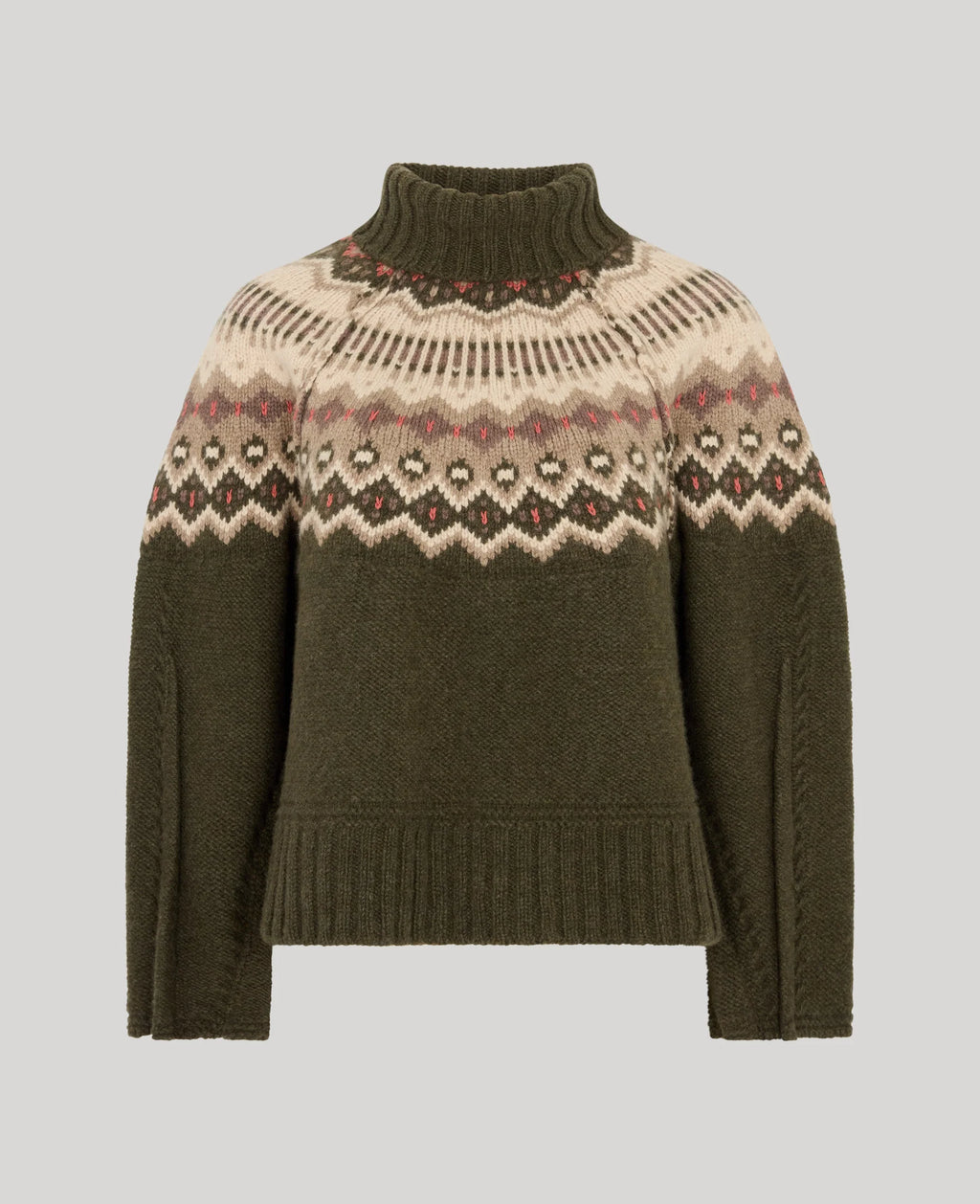 Fair Isle Turtleneck Sweater - Loden Green