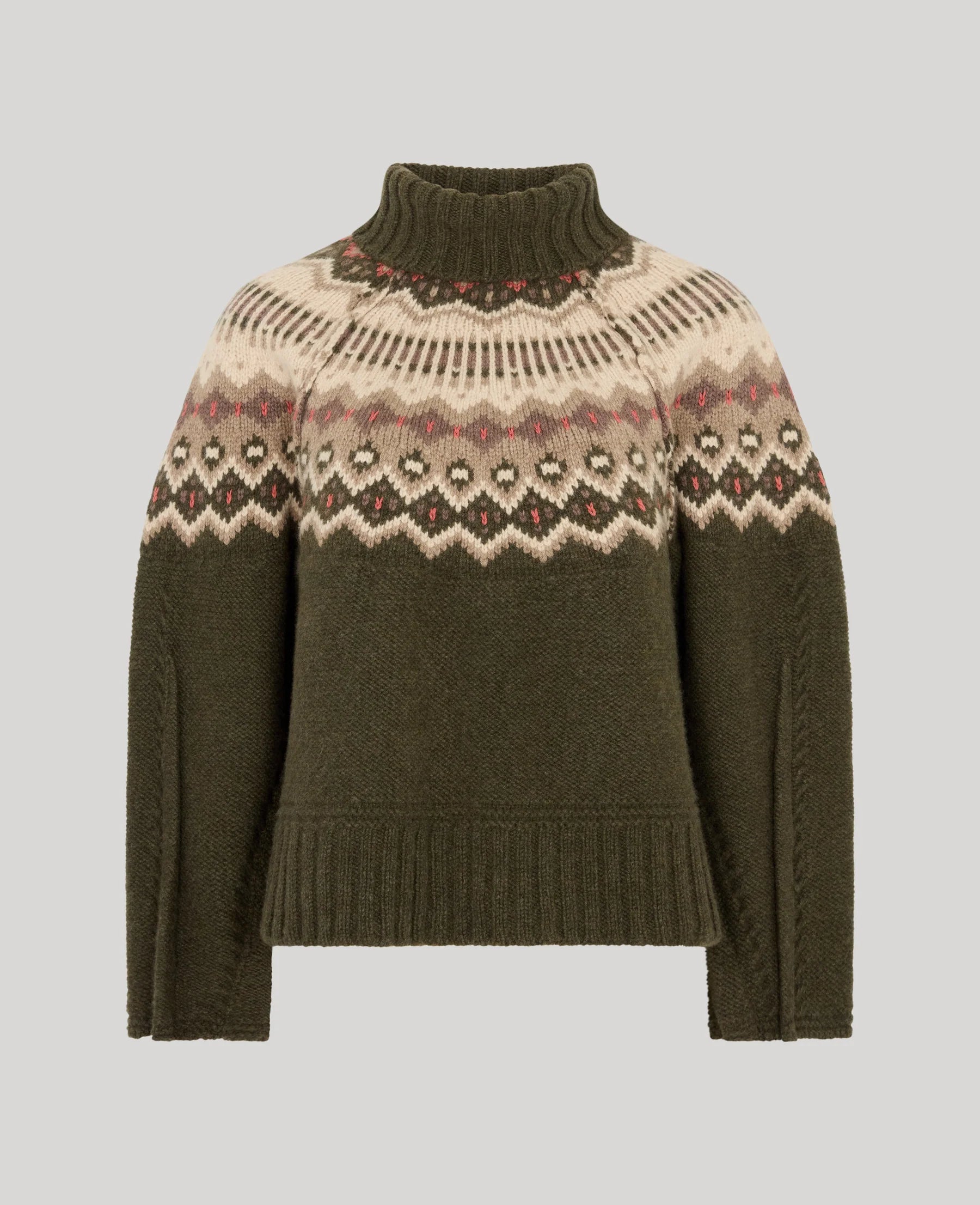 Fair Isle Turtleneck Sweater - Loden Green