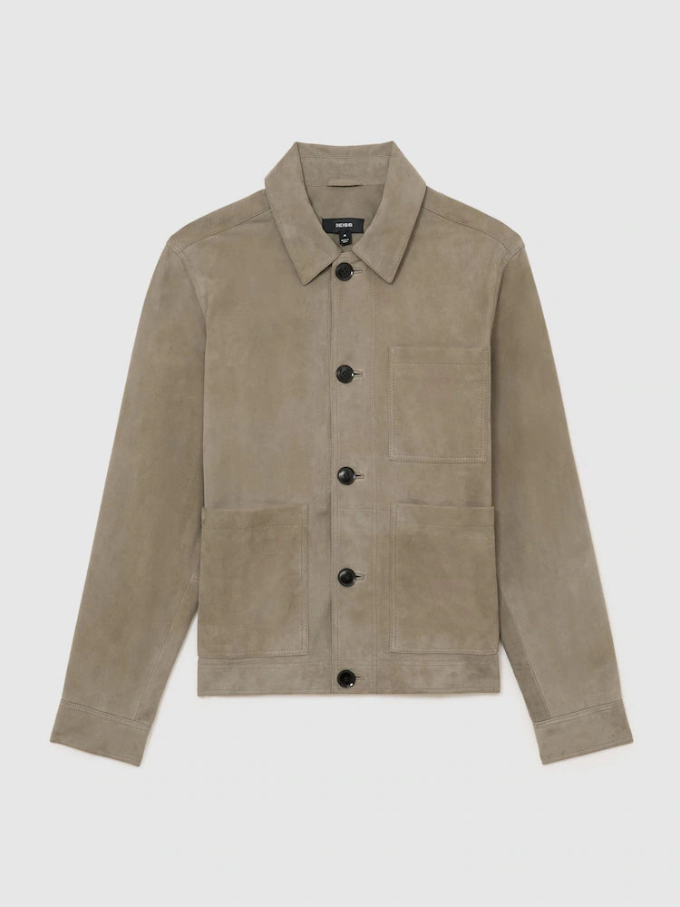 Soft Sage Green Danny Suede Patch-Pocket Worker Jacket