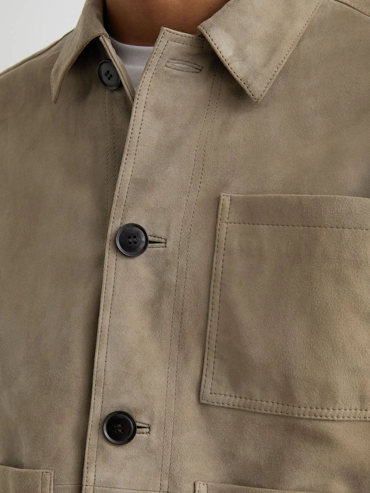 Soft Sage Green Danny Suede Patch-Pocket Worker Jacket