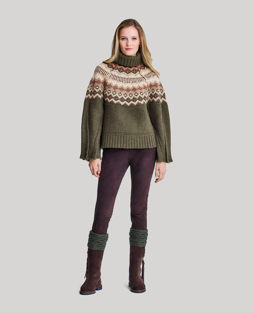 Fair Isle Turtleneck Sweater - Loden Green