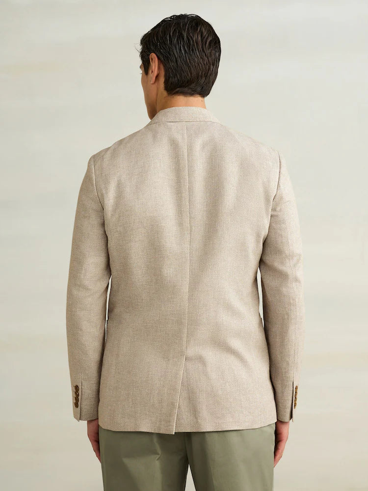 Stone Slim Fit Textured Linen Blend Blazer