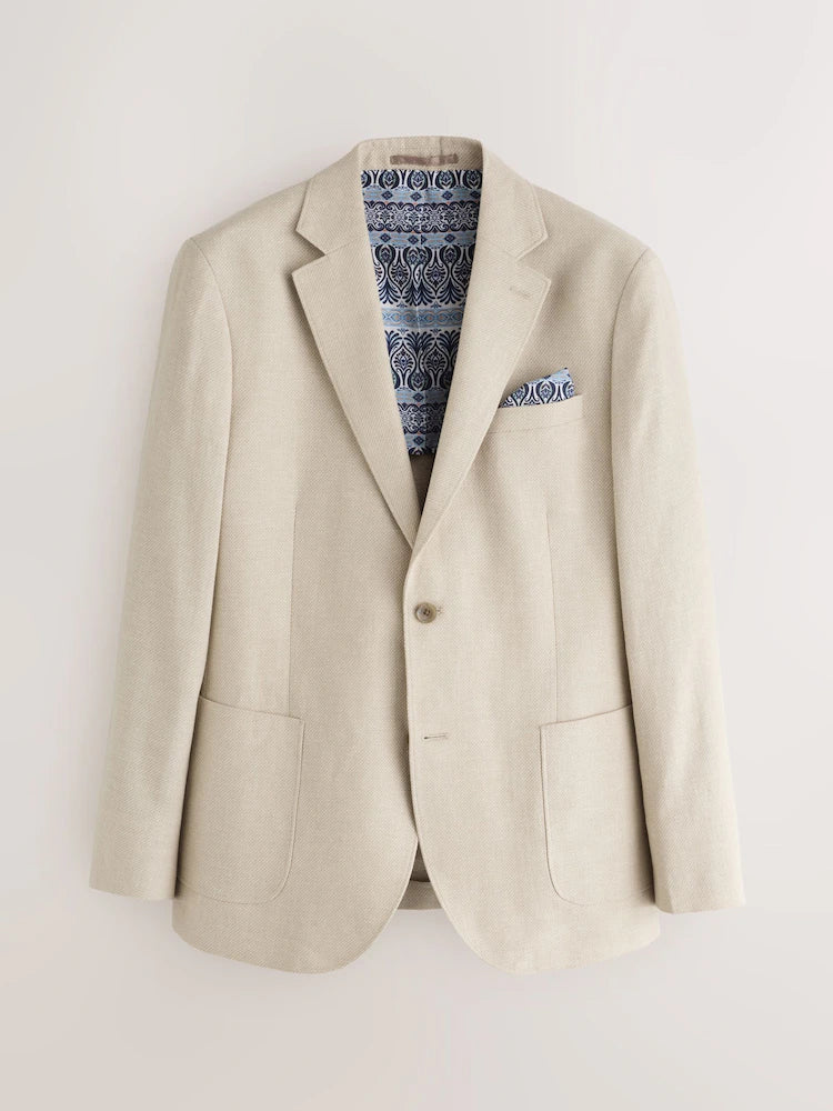 Stone Slim Fit Textured Linen Blend Blazer