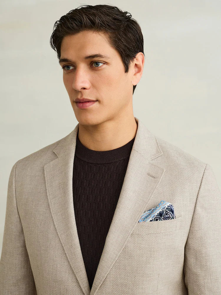 Stone Slim Fit Textured Linen Blend Blazer